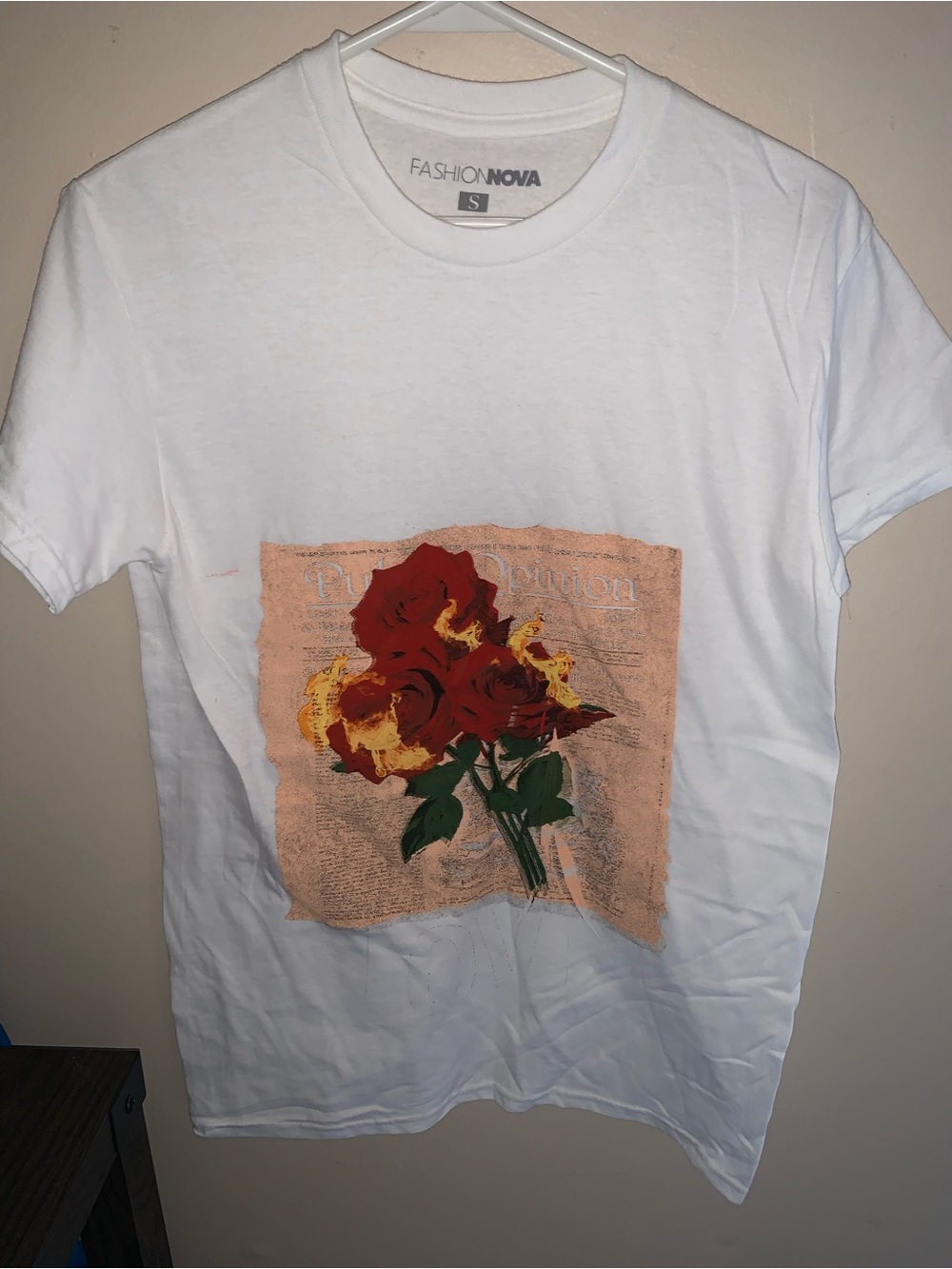 Fashion Nova White Tee with Red Rose Graphic